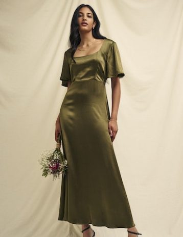 Olive Green Satin Bridesmaid Becca Midaxi Dress, £85