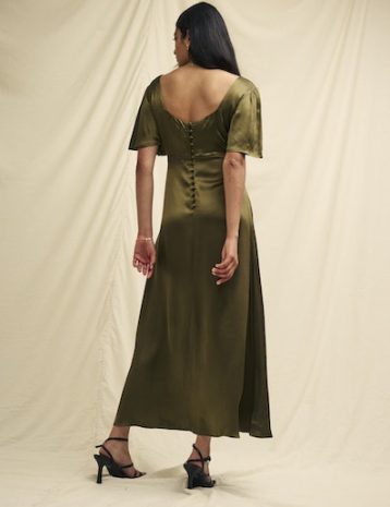 Nobody's Child Olive Green Satin Bridesmaid Midaxi Dress