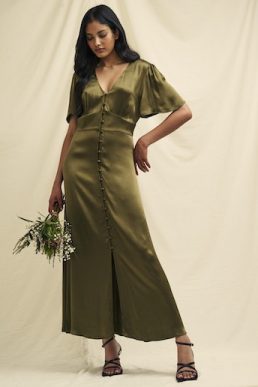 Olive Green Satin Erin Bridesmaid Midaxi Dress, £85