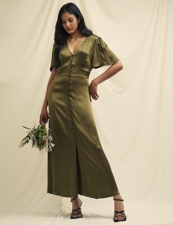 Olive Green Satin Erin Bridesmaid Midaxi Dress, £85