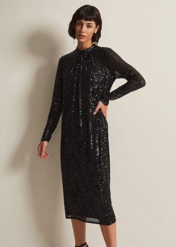 Phase Eight Cindy Black Sequin Midi Dress Black