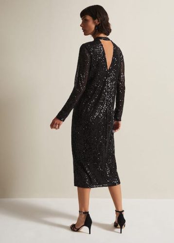 Phase Eight Cindy Black Sequin Midi Dress Black