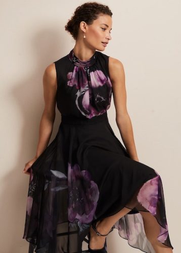 Phase Eight Lucinda Floral Chiffon Midi Dress Purple Black Multi