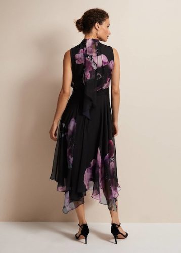 Phase Eight Lucinda Floral Chiffon Midi Dress Purple Black Multi