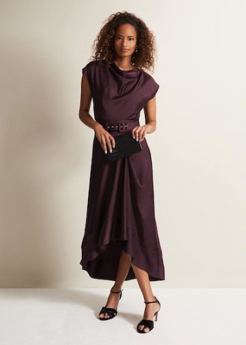 Sabrianna Burgundy Satin Midi Dress burgundy