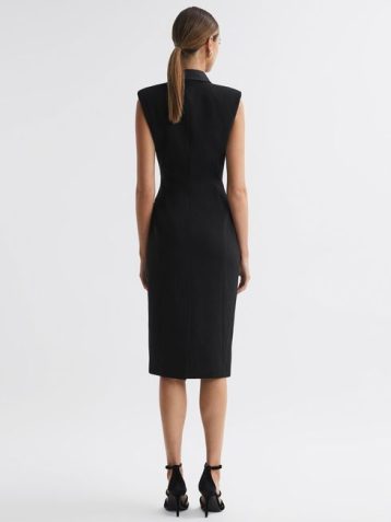 Reiss Amari Fitted Double Breasted Midi Dress Black