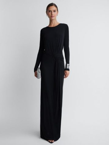 Reiss Dora Diamanté Bodycon Maxi Dress Black