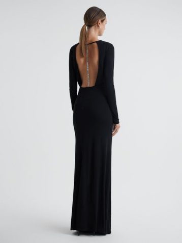 Reiss Dora Diamanté Bodycon Maxi Dress Black