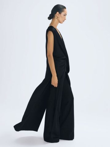 Reiss Judy Atelier Draped Plunge Neck Maxi Top Black