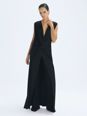 Reiss Judy Atelier Draped Plunge Neck Maxi Top Black