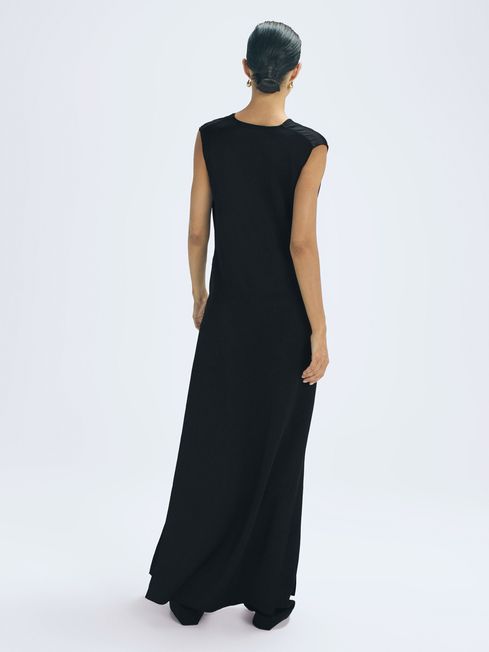 Reiss Judy Atelier Draped Plunge Neck Maxi Top Black