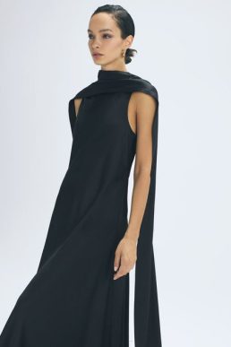 Reiss Keira Atelier Duchess Satin Cape Maxi Dress Black