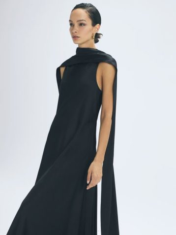 Reiss Keira Atelier Duchess Satin Cape Maxi Dress Black