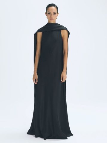 Reiss Keira Atelier Duchess Satin Cape Maxi Dress Black