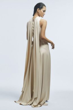 Reiss Keira Atelier Duchess Satin Cape Maxi Dress Champagne