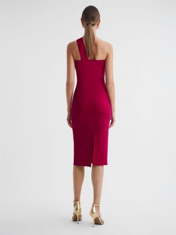 Reiss Lola Knitted One Shoulder Bodycon Midi Dress Pink