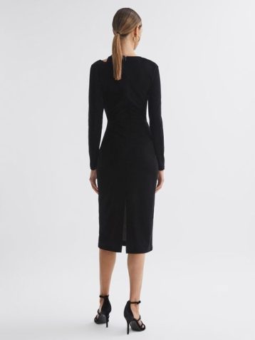 Reiss Macey Velvet Cut-Out Midi Dress Black