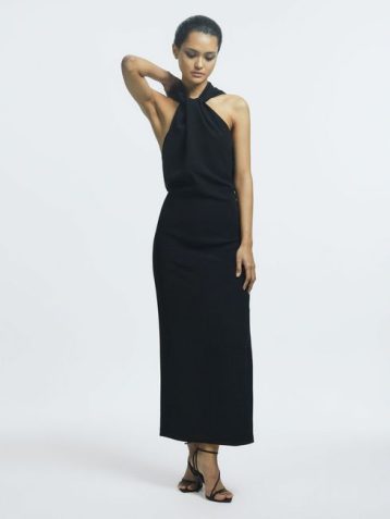 Reiss Talulah Atelier Halter Neck Midi Dress black