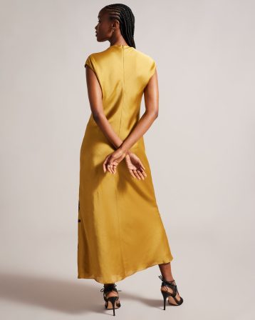 Ted Baker Valiree Satin Maxi Dress With Draped Neckline Yellow