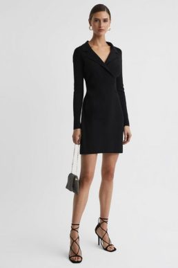 Reiss Elisha Double Breasted Mini Dress Black