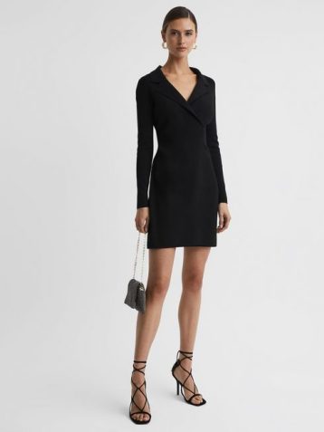 Reiss Elisha Double Breasted Mini Dress Black