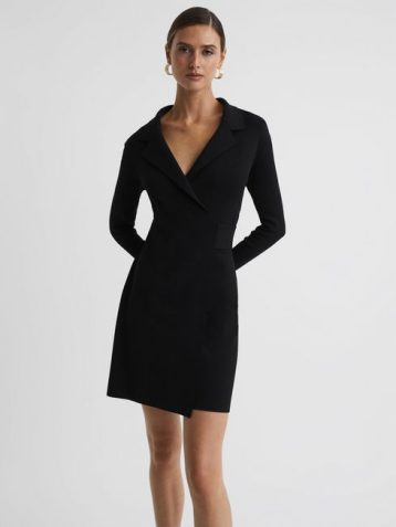 Reiss Elisha Double Breasted Mini Dress Black