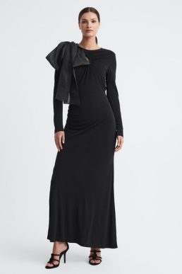 Reiss Savannah Bodycon Bow Maxi Dress Black