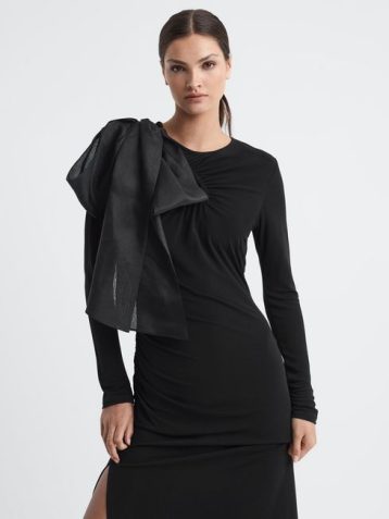 Reiss Savannah Bodycon Bow Maxi Dress Black