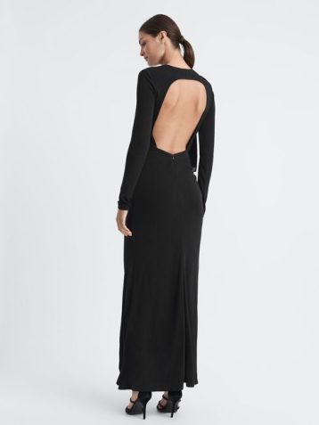 Reiss Savannah Bodycon Bow Maxi Dress Black