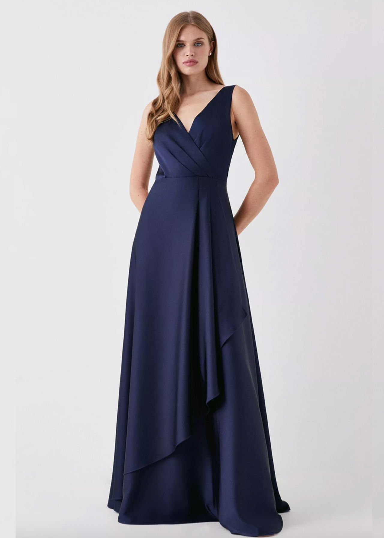 Wrap Top A Line Satin Bridesmaids Dress