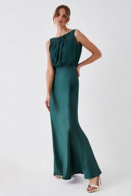 Coast Chiffon Satin Blouson Bridesmaids Maxi Dress Emerald green