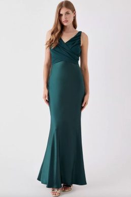 Coast Chiffon Satin Bridesmaids Maxi Dress With Tie Green