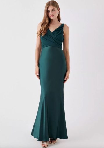 Coast Chiffon Satin Bridesmaids Maxi Dress With Tie Green