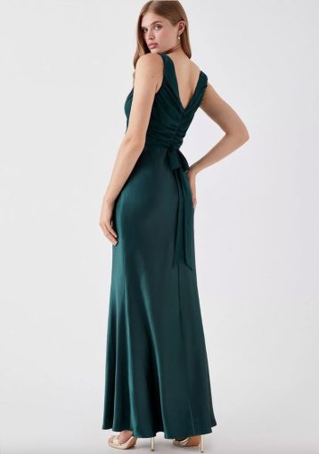 Coast Chiffon Satin Bridesmaids Maxi Dress With Tie Green