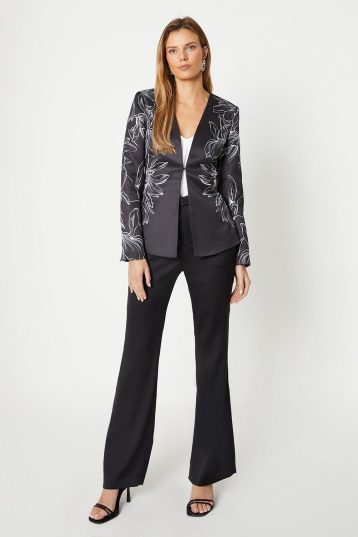 Coast Placement Floral Print Collarless Blazer, Black