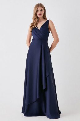 Coast Wrap Top A Line Satin Bridesmaids Dress Navy