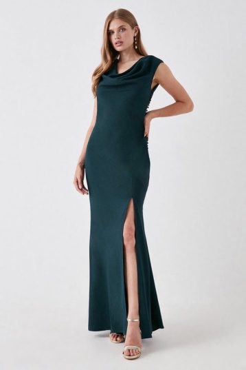 Coast Cowl Neck Satin Back Crepe Bridesmaids Maxi Dress green