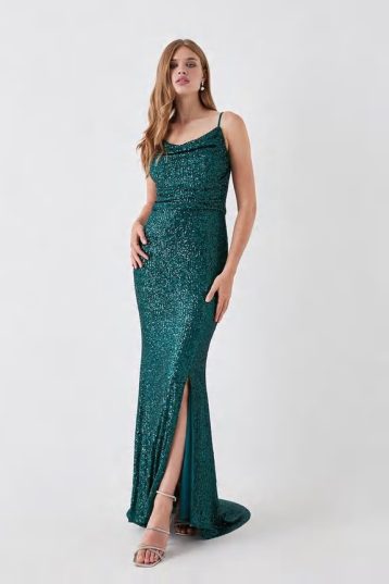 Coast Strappy Sequin Cami Bridesmaids Maxi Dress Emerald green