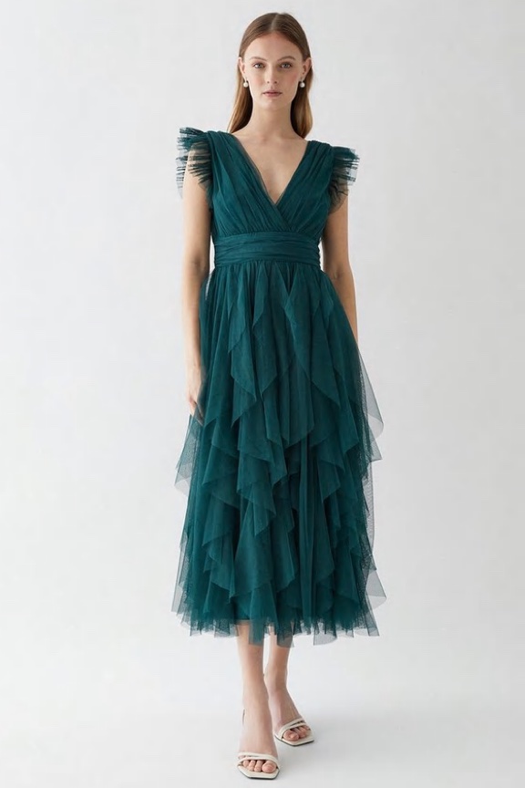 Ruffled Skirt Mesh Bridesmaids Midi Dress £139.00