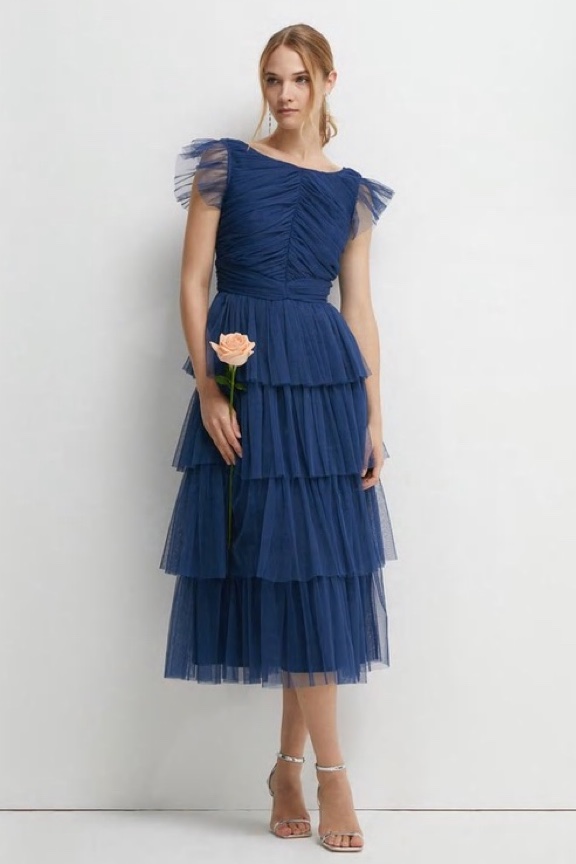 Gathered Bodice Flutter Sleeve Mesh Bridesmaids Dress, as £99 > now £79.20