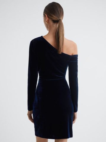 Reiss Camilla Velvet Off-The-Shoulder Mini Dress Navy