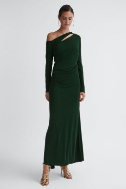 Reiss Delphine Off-The-Shoulder Cut-Out Maxi Dress Green