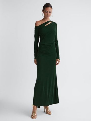 Reiss Delphine Off-The-Shoulder Cut-Out Maxi Dress Green