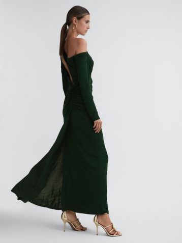 Reiss Delphine Off-The-Shoulder Cut-Out Maxi Dress Green