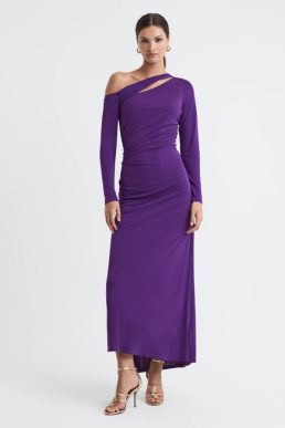 Reiss Delphine Off-The-Shoulder Cut-Out Maxi Dress Purple