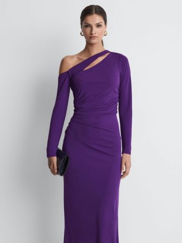 Reiss Delphine Off-The-Shoulder Cut-Out Maxi Dress Purple