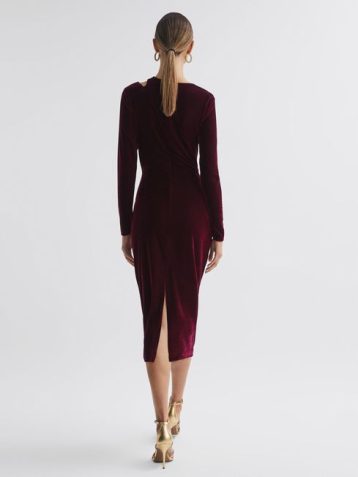 Reiss Macey Velvet Cut-Out Midi Dress Berry