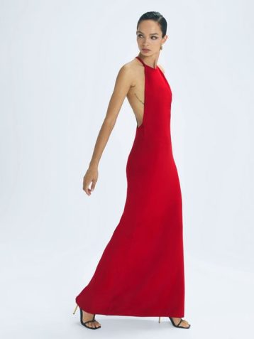 Reiss Olivia Atelier Halter Neck Maxi Dress Red