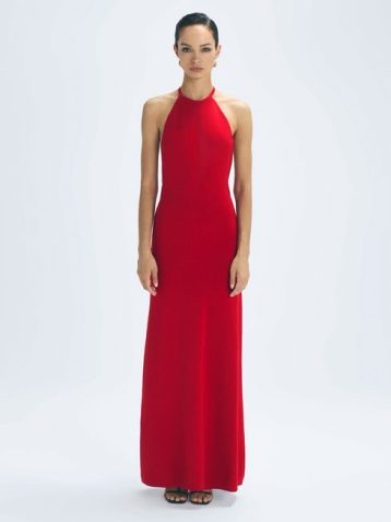 Reiss Olivia Atelier Halter Neck Maxi Dress Red