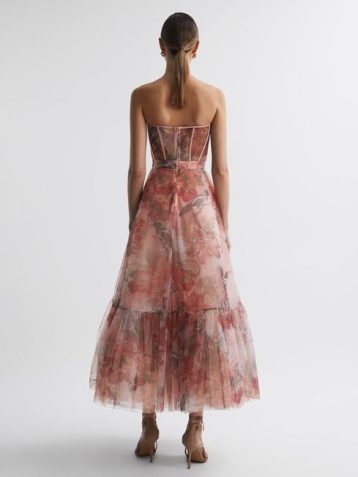 Reiss Rae Leo Lin Bustier Tulle Midi Dress Blush pink Azalea Print Fortune